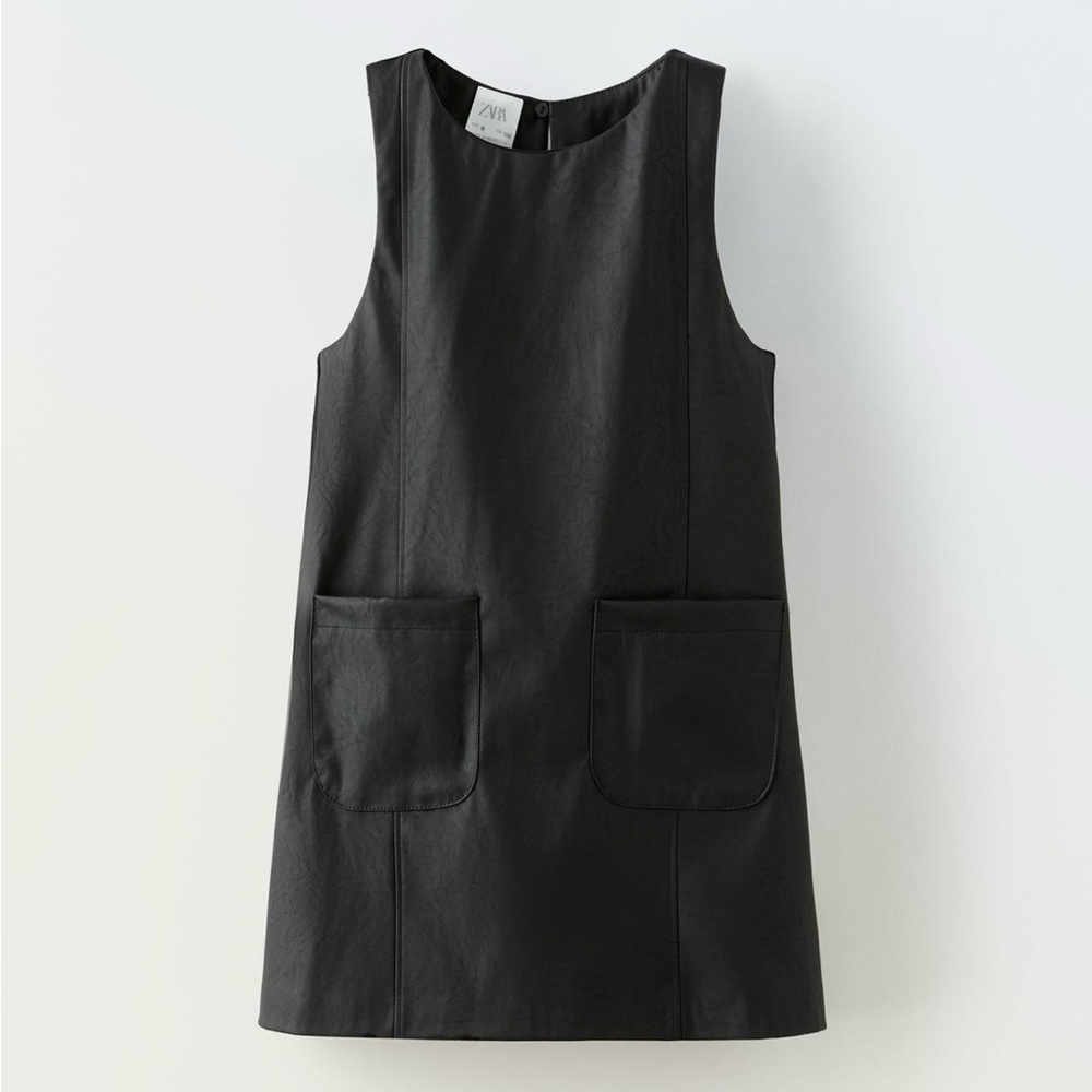 NWT Zara Girls Faux Leather Black Mini Dress